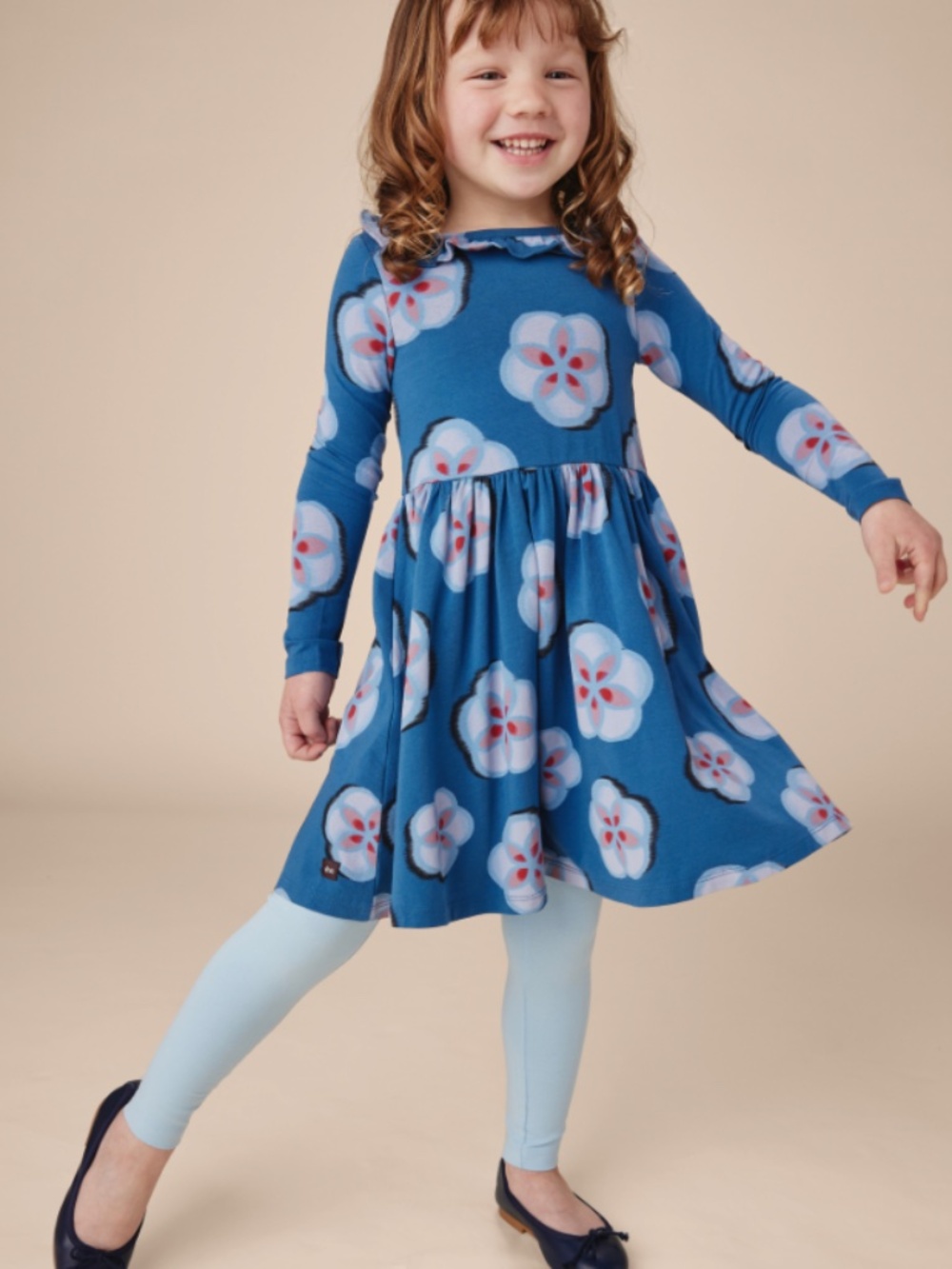 Tea Collection Ruffle Collar Ballet Dress Blue Floral Girls Size 10